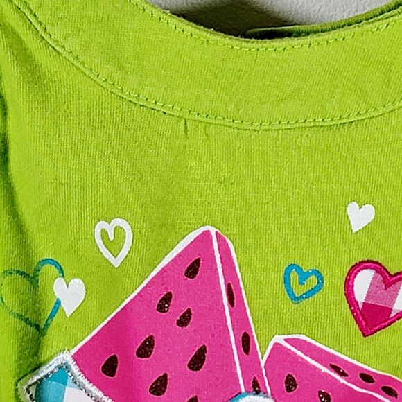 Toddler Outfit Size 3T Watermelon Summer Bright Green Top Pink Polka Dot Skirt - Picture 5 of 11